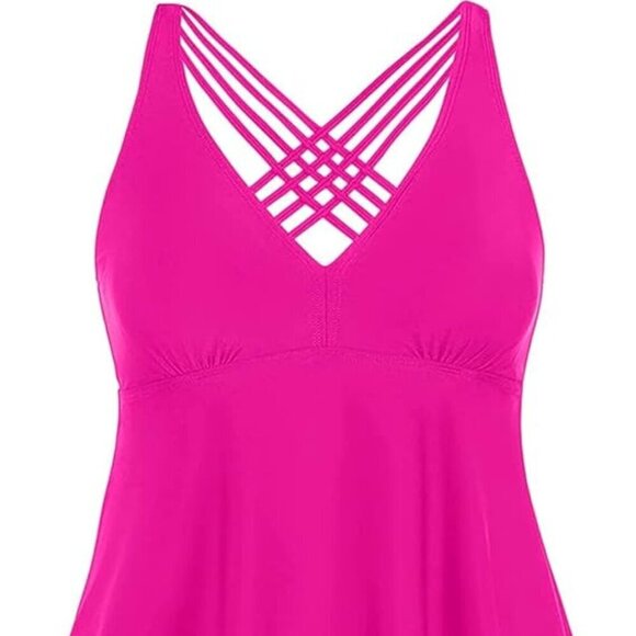 AQUA EVE HOT PINK CROSS BACK FLOWING PLUS SIZE TANKINI SWIM TOP SIZE 14W NWT - Picture 3 of 3